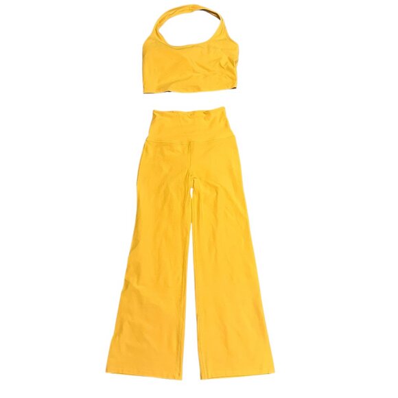 Beyond Yoga Two Piece Workout Athletic Set Yellow Orange Stretch Small Medium - Picture 1 of 12